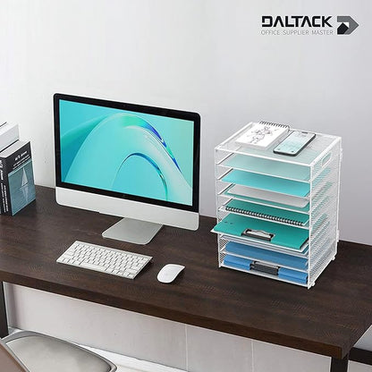 DALTACK 9-Tier Paper Letter Tray Desk Organizer with Handles, Mesh File Holder Organization, Paper Sorter Desk Organizer for Office Home School, White
