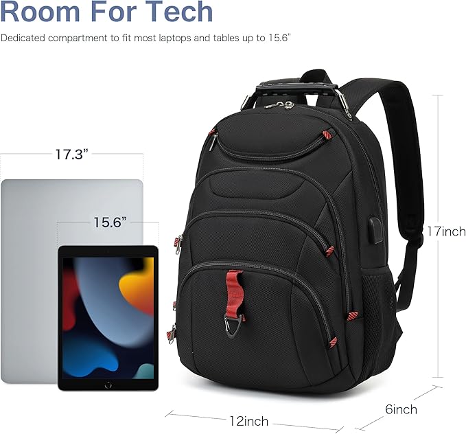 Laptop Backpack for Men - Stylish College Bookbag for Daily Commutes and Travel - 15 inch Travel Laptop Backpack with USB Charging Port - Waterproof - Black