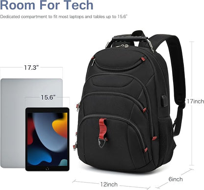 Laptop Backpack for Men - Stylish College Bookbag for Daily Commutes and Travel - 15 inch Travel Laptop Backpack with USB Charging Port - Waterproof - Black