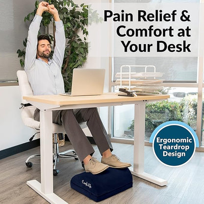 ComfiLife Foot Rest for Under Desk at Work – Adjustable Desk FootRest for Office Chair, Gaming Accessories – Ergonomic Teardrop Design for Back, Hip & Leg Pain Relief – 100% Memory Foam (Navy)