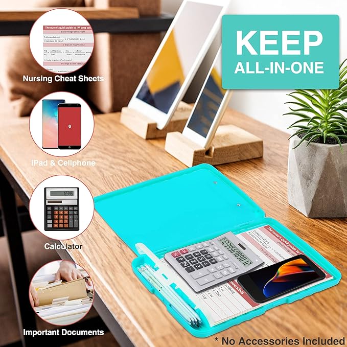 Sooez Clipboard with Storage, High Capacity Nursing Clipboards with Pen Holder, Heavy Duty Plastic Storage Clipboard with Low Profile Clip, Clipboard Folder, Teacher Must Haves, Office Supplies