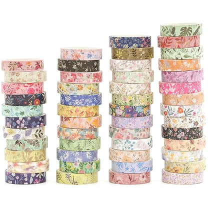 YUBBAEX Flowers Washi Tape Pack 50 Rolls Floral Printed Masking Tape Plants Decorative for Arts, DIY Crafts, Journal Supplies, Planners, Scrapbook, Card/Gift Wrapping