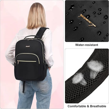 LOVEVOOK Laptop Backpack for Women 15.6 inch,Cute Womens Travel Backpack Purse,Professional Laptop Computer Bag,Waterproof Work Business College Teacher Bags Carry on Backpack with USB Port,Black-2