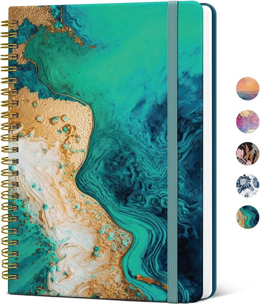 Lined Spiral Journal Notebook for Women, A5 College Ruled Journals for Writing, Hardcover Notebooks for Work, Note taking and Office School Supplies,140 Pages - Emerald Shores