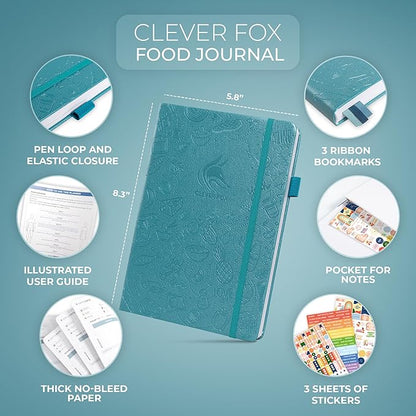 Clever Fox Food Journal - Daily Food Diary, Meal Planner to Track Calories & Nutrients, Weight Tracker Notebook, A5 (Aquamarine)