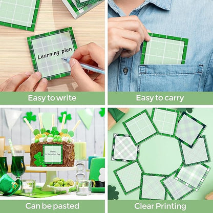 9 Pieces St. Patrick's Day Plaid Sticky Notes Green St. Patrick's Day Plaid Note Pads Self-Adhesive Irish Memo Notes for School Office Home Supplies Students Teachers Present St. Patrick's Day