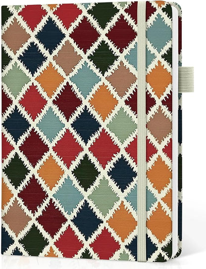 Bullet Dotted Journal Notebook for Women & Men, Hardcover Leather Journal for Writing, A5 Bullet Journaling Notebook for Work & Sketching, Perfect for Office School Home Supplies, 160 Pages, Retro Argyle