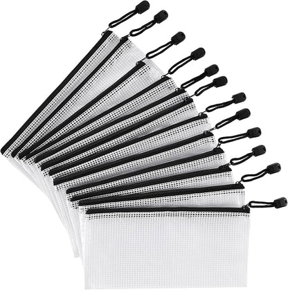 12 Pieces Plastic Mesh Zipper Pouch Bag/Zipper Envelope Document Storage Pouch Bag/Zip File Folder/Office Supplies Bills File Waterproof Zipper Pouche/Storage Pouch for Puzzle and Office