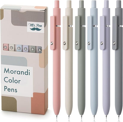 Mr. Pen - Retractable Fine Point Gel Pens, 6 Pack, Morandi Barrels, Fast Dry Ink, Cute Aesthetic Pens for Journaling