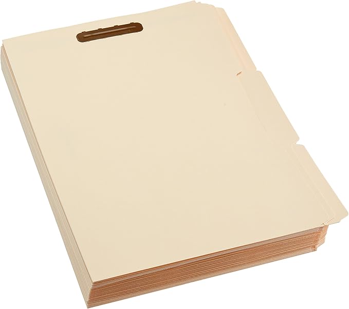 Amazon Basics Manila File Folders with Fasteners, Letter Size, 100-Pack, Light Brown