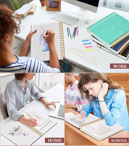 Spiral Notebook Journal 7.6” x 10”, 300 Pages Hardcover Leather Lined Journals for Women Men, B5 Large College Ruled Notebooks with 100 GSM Thick Paper, Spiral Journal for Writing Work School, Black