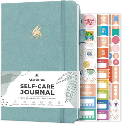 Clever Fox Self-Care Journal – Daily Reflection Notebook – Mental Health & Personal Development Planner, Meditation & Mood Log, A5 (Blue Surf)