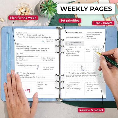 Clever Fox Weekly Planner Binder – Goal Setting Planner for Time Management & Weekly Tasks – Work & Life Organizer with to Do List & Habit Tracker – Undated, 7″ x 9″ Hardcover (Periwinkle)