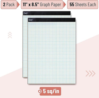 Mr. Pen- Graph Paper, 2 Pack of 55 Sheets, 8.5"x11", 5x5 (5 Squares per inch), Graphing Paper, Grid Paper Pad, Math Graph Paper Pad, Drafting Paper, Computation Pads, Square Paper, Math Paper