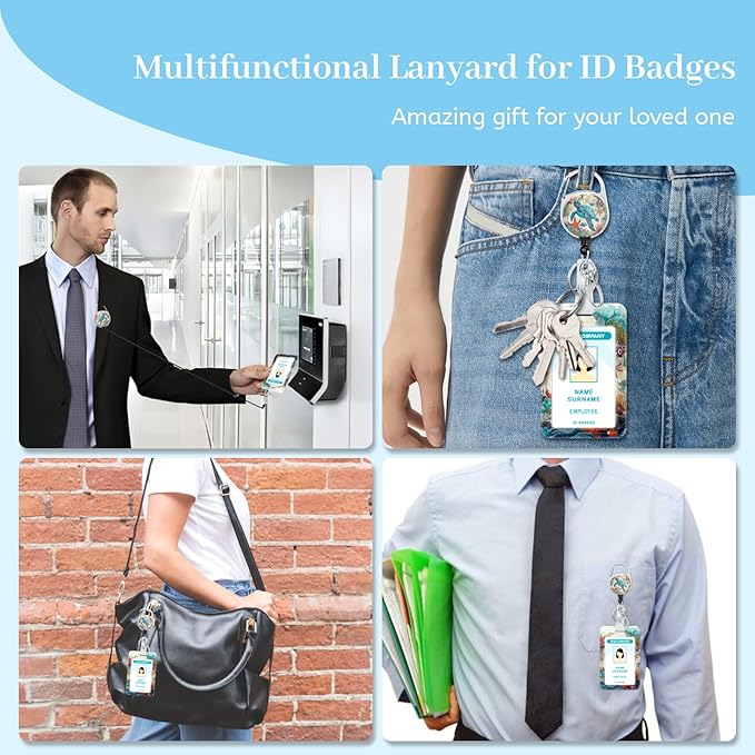 Lanyards for Id Badges, Sea Turtle Badge Holder with Retractable Reel Clip, Work Name Tags Keychain Lanyard ID Card Protector Cover Case for Women Teacher Nurse Nursing Doctor Office