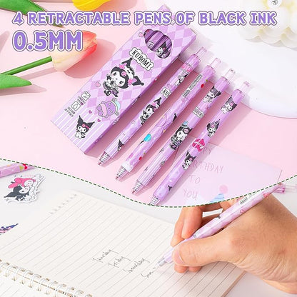 Cute School Supplies Anime Stationery Gift Set Includs Gel Pens, Journal Notebook, 50 Stickers, Pencil Case, Kawaii Stationery Set, Back to School Gift(Purple)