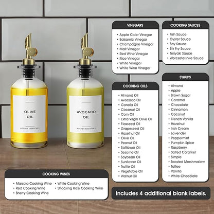 Olive Oil & Coffee Syrup Labels for Bottles - 2.5" x 2.5" Waterproof Kitchen PVC Sticker Labels for Oils, Coffee Syrups, Vinegars, Sauces, Cooking Wines, Condiments - Minimalist White, 61pcs