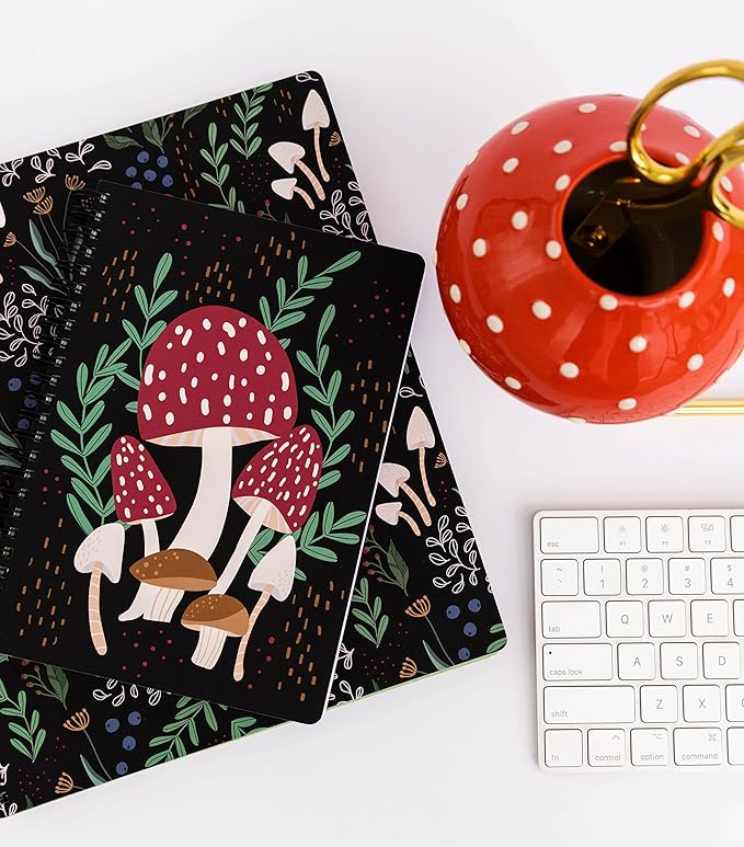 Steel Mill & Co Cute Mini Spiral Notebook, 8.25" x 6.25" Journal with Durable Hardcover and 160 Lined Pages, Mushroom