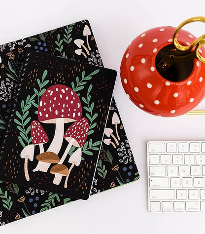Steel Mill & Co Cute Mini Spiral Notebook, 8.25" x 6.25" Journal with Durable Hardcover and 160 Lined Pages, Mushroom