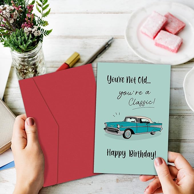 Funny Birthday Card for Him - You're Not Old You're a Classic Card, Retro Birthday Cards for Men, Classic Car Birthday Card for Dad Husband Grandpa