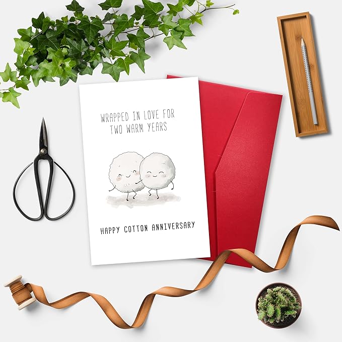 Cute 2nd Anniversary Card, Funny Cotton Balls Anniversary Card for Men Woman, Sweet Second Wedding Anniversary Card for Husband Wife, Happy Cotton Anniversary