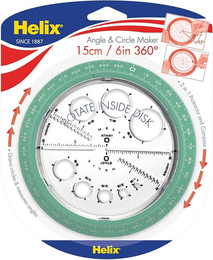 Helix Angle and Circle Maker with Integrated Circle Templates, 360 Degree, 6 Inch / 15cm, Assorted Colors (36002)