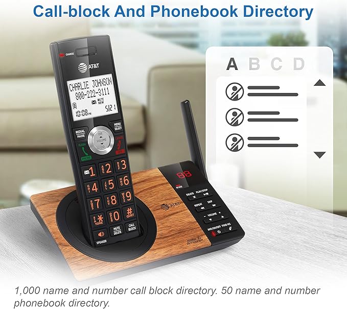 AT&T CL80067 Accessory Handset for CL82x07, CL82x57, CL82x67, CL83x07, CL84x07 Series Cordless Phone for Home with Call Blocking, Caller ID Announcer, Intercom, and Long Range, Black/Wood Grain Finish