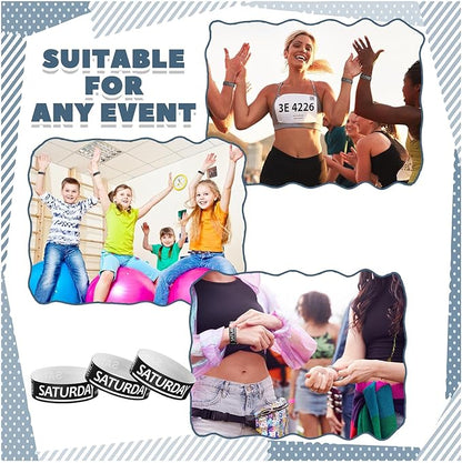 Henoyso 600 Pcs Saturday Paper Wristbands Event Wristbands Paper Bracelets Wristbands Numbered Waterproof Party Wristbands for Events Day of The Week(Black)