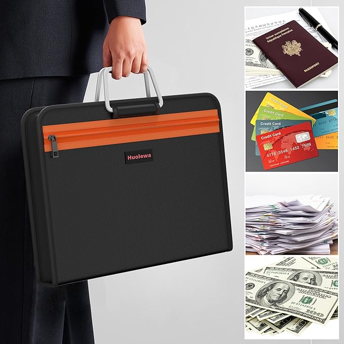 Fireproof Accordion File Organizer with 13 Pocket, Document Organizer with Handle & Labels, Expanding File Folder Multi-Layer Portable Home Travel Storage for Letter A4 Files and More