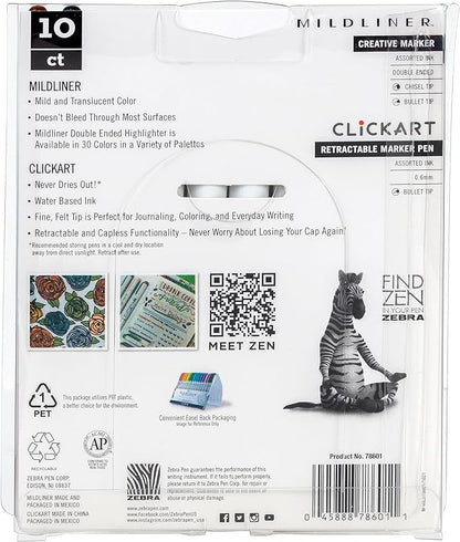 Zebra Pen Neutral Palette Set, Includes 8 Mildliner Highlighters and 2 ClickArt Markers, No Bleed Bible Assorted Neutral Vintage Ink Colors, 10-Pack, Model Number: 78601