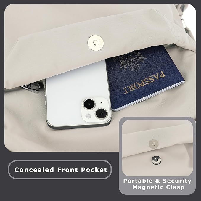 YGR Laptop Backpack for Women and Men, Waterproof Lightweight Travel Daily Rucksack Casual 15.6 inches Computer Bags for College, Beige