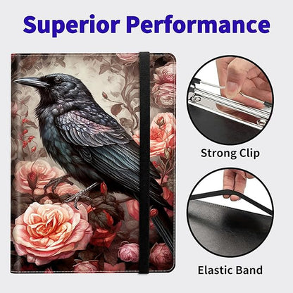 Bird and Roses PU Leather Padfolio Clipboard Notepad with Pen Loop and Elastic Strap Interview/Resume Document Organizer for Business School Office