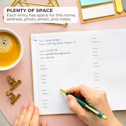 Clever Fox Address Book with alphabetic tabs - PU Leather Telephone and Address Book for Keeping Contacts Safe, Contact Organizer Journal, Medium Size (5.3″ x 7.7″) Hardcover, Amber Yellow