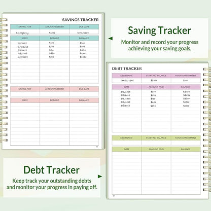 SUNEE Budget Planner - Monthly Budget Book with Expense Tracker Notebook, Undated 12 Month Bill Organizer & Finance Planner to Manage Your Money, A5(6.4" x 8.3") Account Book with Colorful Tab, Green