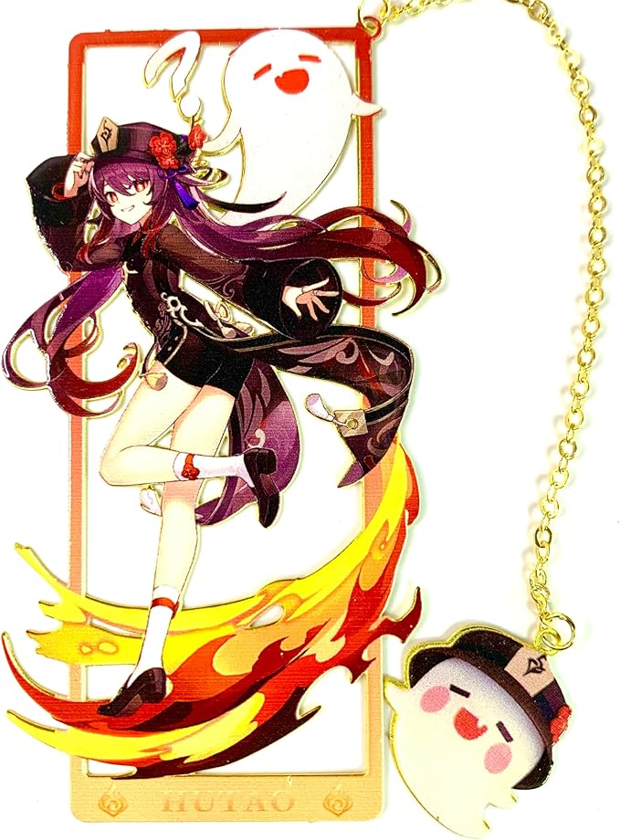 Genshin Impact HuTao Brass Bookmarks with 3D Display Box for Women Men Sisters Friends - Ideal Birthday Gifts for Book Lovers - Zllada