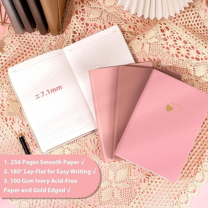 CAGIE Lined Journal Notebook for Women and Girls 256 Pages Cute Diary with Heart-Shaped Leather Journals for Writing A5 Soft Cover Notebooks for Work School (Pink Gradient, A5)