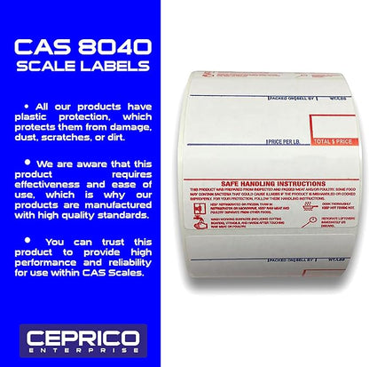 CEPRICO - CAS 8040 Scale Labels | 12 Rolls for CAS Scales | CAS lst-8040 Printing Scale Label | Quality for CAS Digital Scale | UPC Safe Handling | CAS lp 1000 | 500 Labels for Scales | Try It