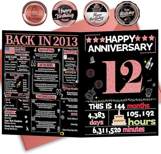 Joycard 12th Anniversary Card for Women, Wedding Card for Wife, Sweet Marriage Decorations Gifts for Couple, Perfect for Her on Anniversary Day, Back in 2013
