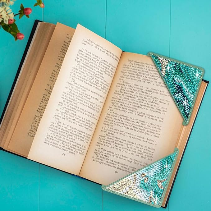 Diamond Art Painting Bookmarks,8Pcs DIY Cute Diamond Art Kits for Adults, Corner Bookmarks Small Crafts Kit for Women Book Lovers (Ocean)