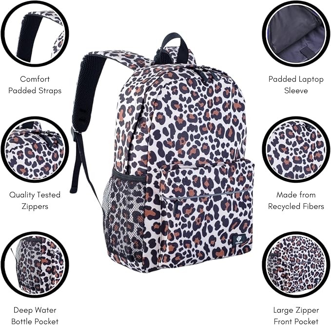 Fenrici Cheetah Backpack for Girls, Kids, Teens, Kids' Backpack, Kids' School Bookbags with Multiple Padded Compartments, Cheetah, 16"