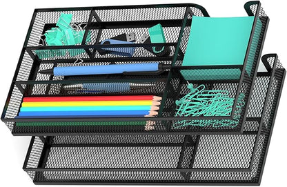 Desk Drawer Organizer, Metal Mesh Dividers Organizer (Blak-2P, Small)