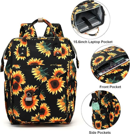 Sunflower Laptop Backpack College School Backpack Bookbags Nurse Backpacks Travel Bags Casual Daypacks for Women Girls Fits 15.6 Inch Notebook