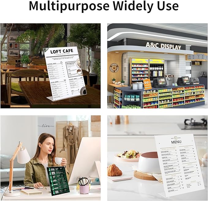 18 Pack Acrylic Sign Holder 8.5 X 11, L Shape Clear Sign Holder, Clear Plastic Sign Holder Picture Photo Frames, Flyer Document Paper Display Stand for Office Desktop