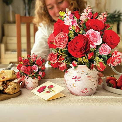 Freshcut Paper Pop Up Cards, Blooming Roses, 12 Inch Life Sized Forever Flower Bouquet 3D Popup Greeting Cards, Valentine's Day, Anniversary Card, Blank Notecard & Envelope