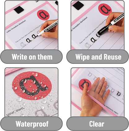 Mr. Pen- Dry Erase Pocket Sleeves, 10 x 14 Inch, 6 Pack, Pastel Colors, Plastic Sleeves, Dry Erase Pockets Reusable Sleeves, Dry Erase Sleeves, Clear Pocket Sleeves, Classroom Sleeves