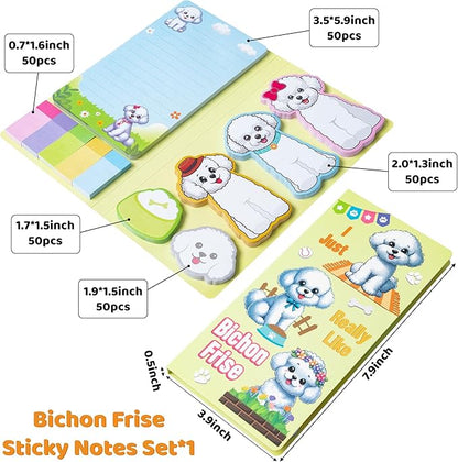 I Just Really Like Bichon Frise Sticky Notes Set, 550 Sheets, Cute Bichon Frise Self-Stick Note Pads Animal Divider Tabs Bundle Writing Memo Pads Page Marker Back to School Office Supplies Gift