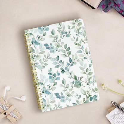 Cute Spiral Notebook journal B5 Aesthetic Pretty Design for Women Girls Kawaii with Pocket, 10 x 7.2 inch, Lined, Spring Leaves