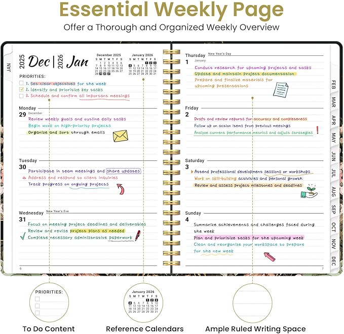 2026 Planner, Weekly and Monthly Planner for Women, January 2026 to December 2026, Pretty Hardcover 2026 Calendar Planner Book with Tabs, Inner Pocket, Spiral Bound, Perfect Office Home School Supplies - 8.5" x 11", Wildwood Fox