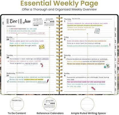 2026 Planner, Weekly and Monthly Planner for Women, January 2026 to December 2026, Pretty Hardcover 2026 Calendar Planner Book with Tabs, Inner Pocket, Spiral Bound, Perfect Office Home School Supplies - 6.3" x 8.5", Wildwood Fox