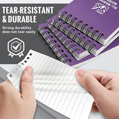 POPYOLA 4 Pack Waterproof Pocket Notebook, 3x5 Pocket Notepad, All Weather Mini Spiral Notepad, Write in the Rain Police Notepad with 100 Squared Pages for Outdoor Home Office School